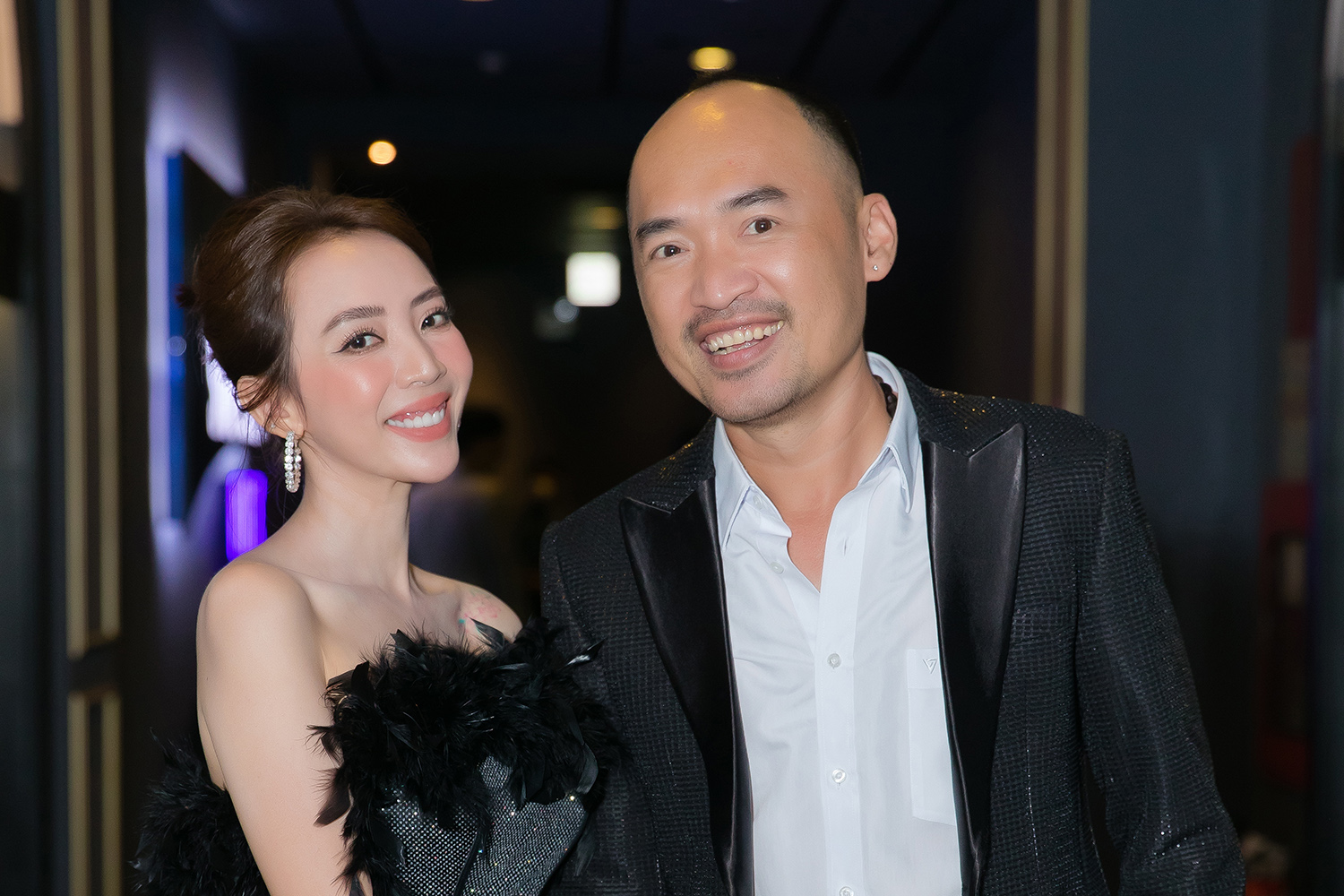 Vợ chồng Thu Trang, Tiến Luật trong buổi ra mắt phim hôm 28/7 tại TP HCM. Ảnh: Thu Thảo